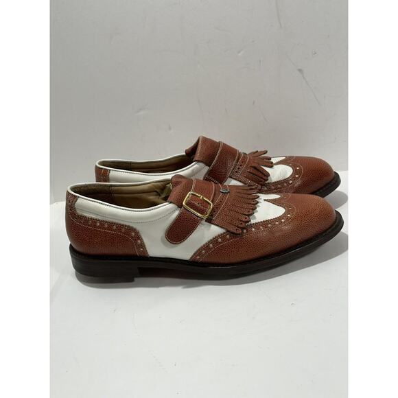 Callaway Golf Shoes‎ Men\'s 9.5 Brown White Wing Monk Strap Buckle Spikes Italy main image 3